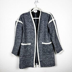 Numph Cardigan Coat Blue Marled White Piping Wool Blend Size Small